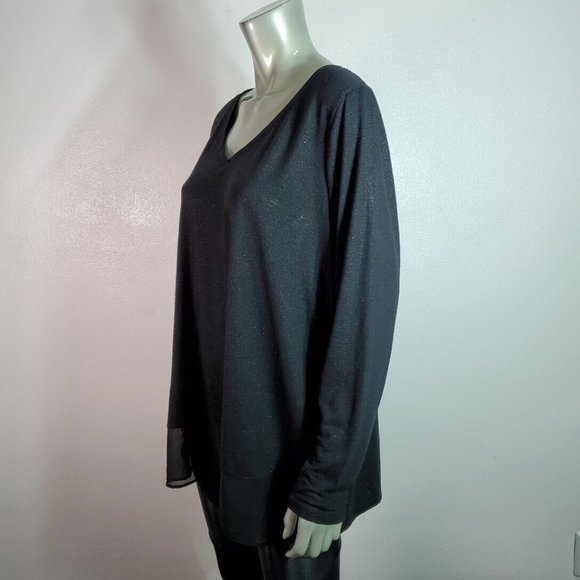 Lane Bryant Top Plus Size 18/20‎ Metallic Chiffon Hem Stretch Long Sleeve Black - Picture 3 of 5